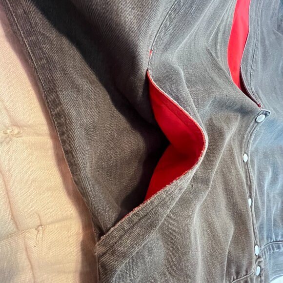 Vintage 80s dark grey and red denim jacket size Medium 8-10 - Picture 9 of 12